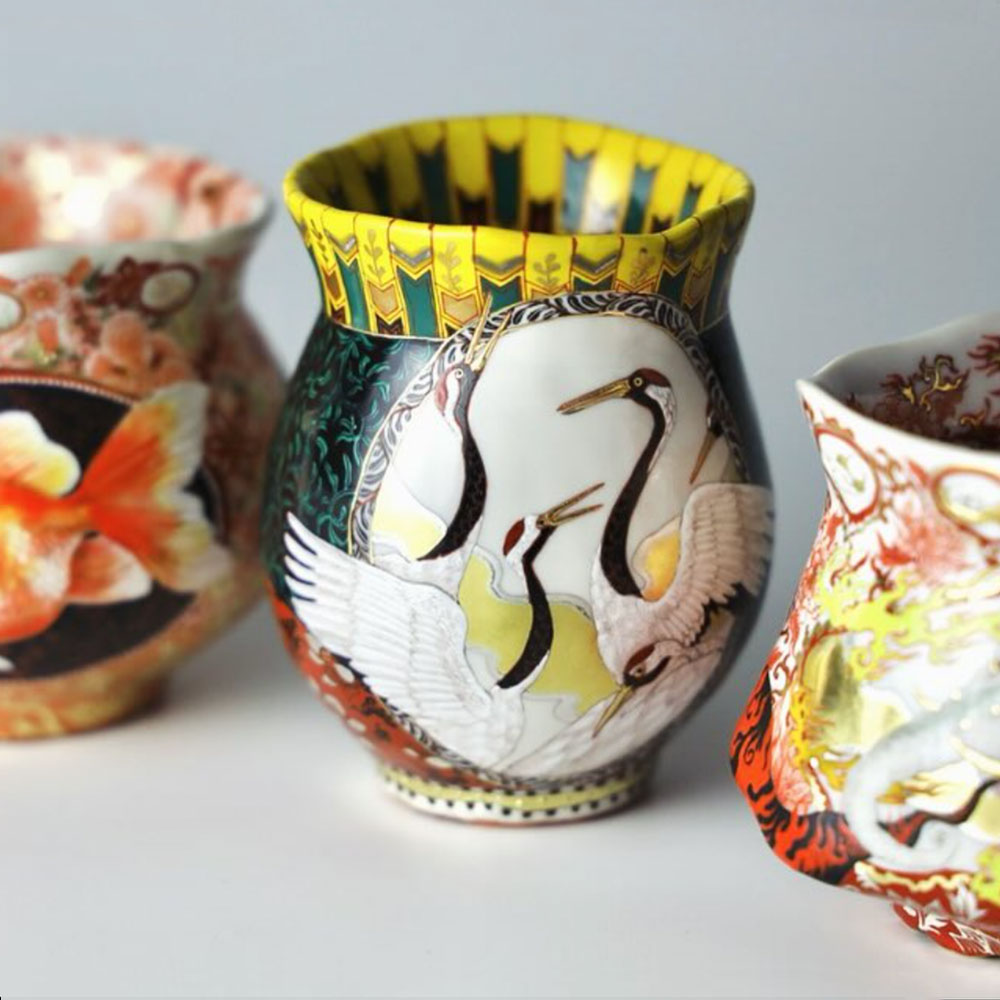 『唐草鶴々図 ぐい呑』